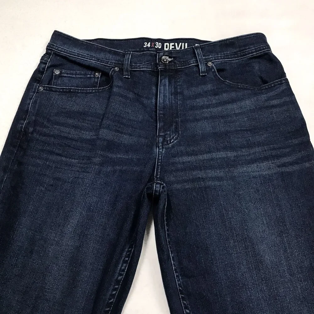 DEVIL DOG Bootcut Jeans Men 34/30 (36x30 fit) Relaxed Dark Raw Whisker Stretch